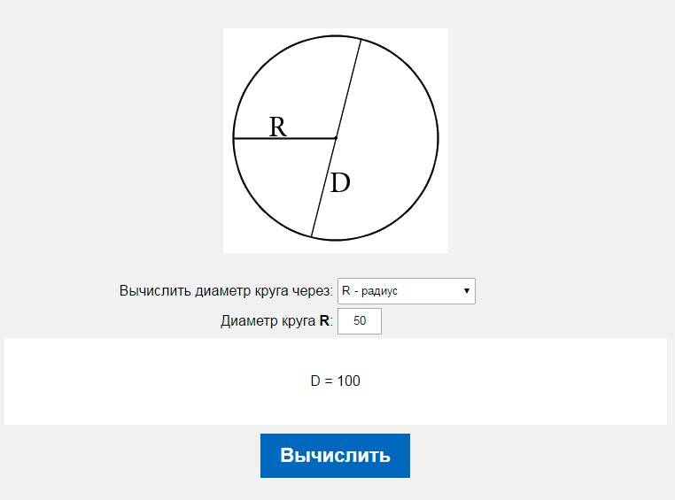 Диаметр круга через радиус
